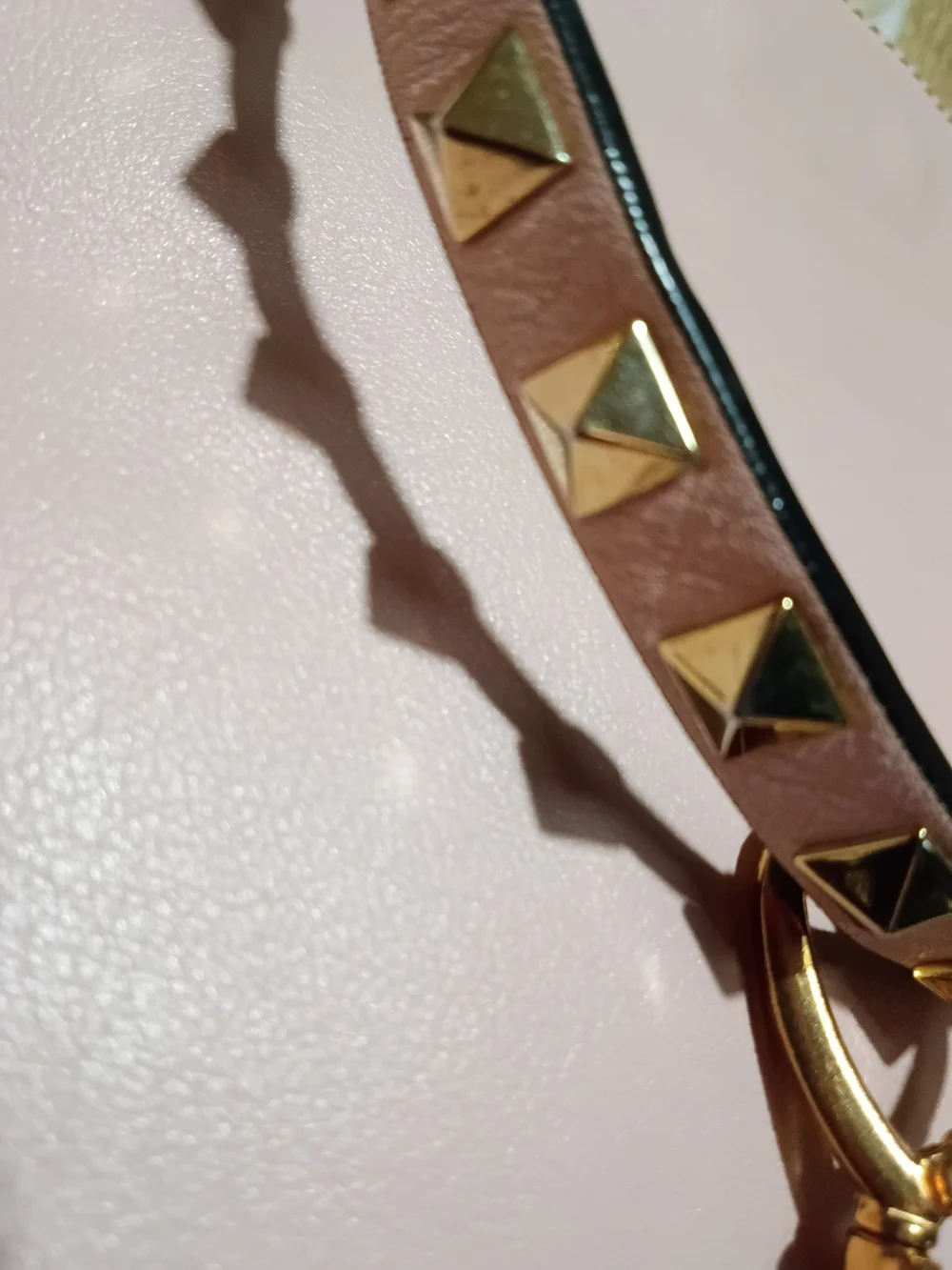 Valentino Garavani Pale Pink Leather Shoulder Bag with Gold Rockstuds